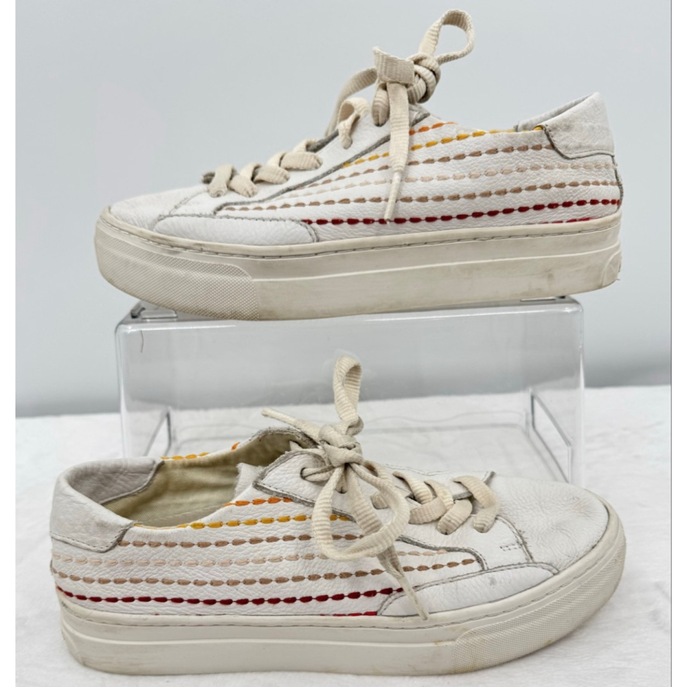 Soludos Ibiza Platform Sneakers Retro Rainbow Weave Ivory Leather Comfort Shoes